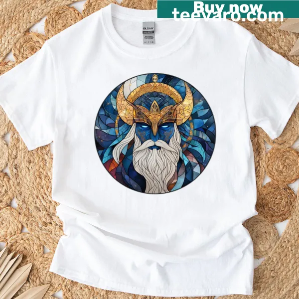 Odin's Gaze t-shirt featuring the Allfather in a dynamic pose