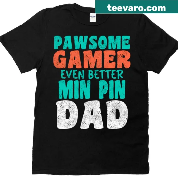 Vintage style Gamer Dad t-shirt with Miniature Pinscher graphic and text