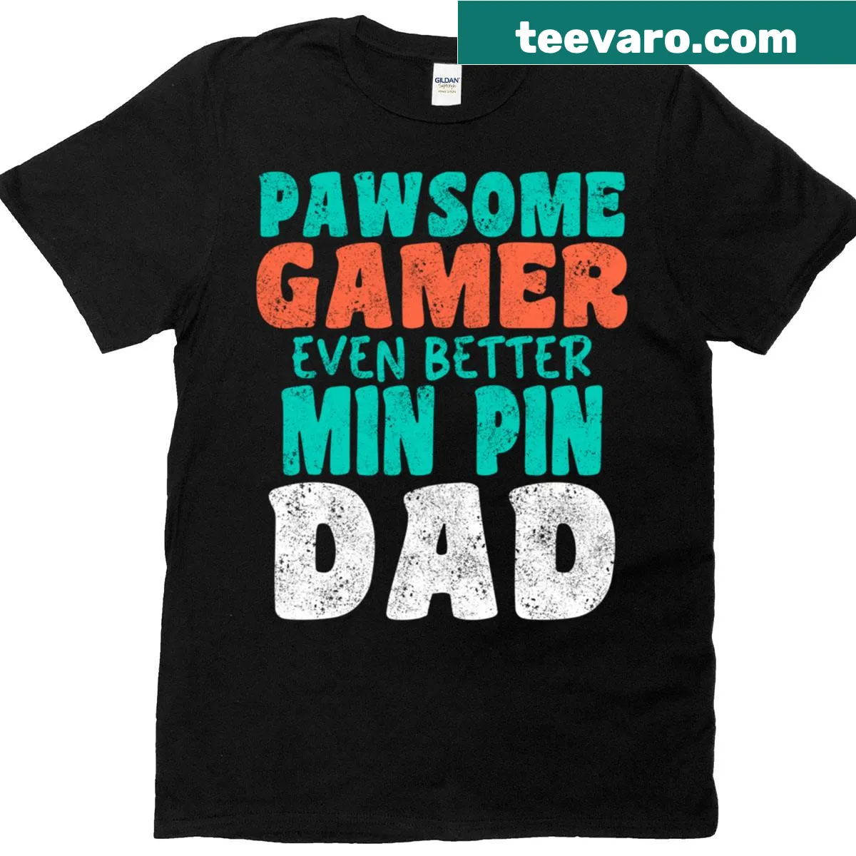 Vintage style Gamer Dad t-shirt with Miniature Pinscher graphic and text — on a men's t-shirt