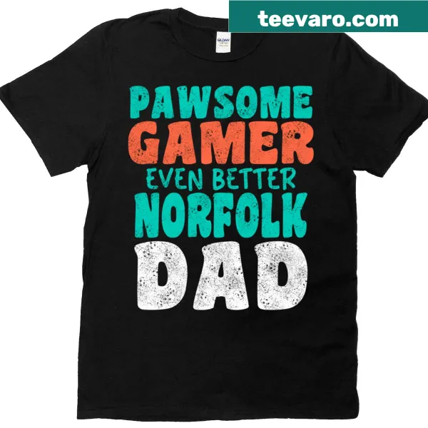 Vintage style Gamer Dad t-shirt with Norfolk Terrier graphic and text