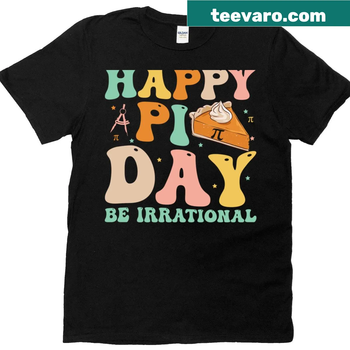 Fun T-shirt with pie graphic and pi symbol for Pi Day — on a men's t-shirt