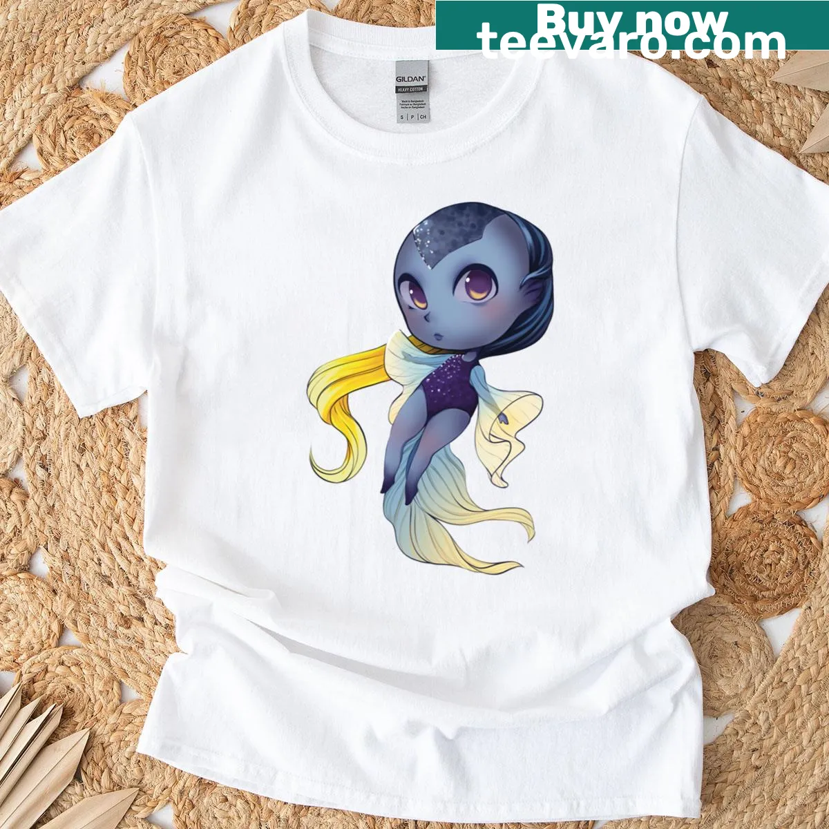 Chibi anime girl representing Pisces zodiac on a T-shirt — on a men's t-shirt
