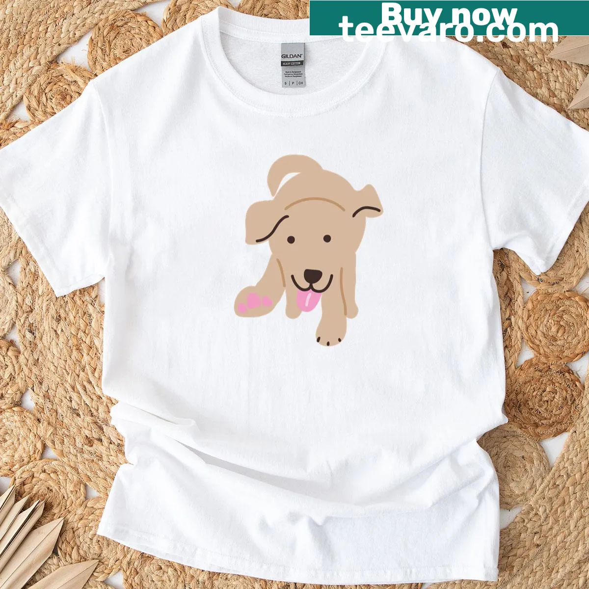 Illustration of a playful golden retriever puppy on a T-shirt — on a men's t-shirt