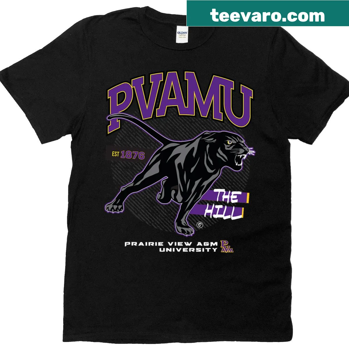 Prairie View A&M University name and logo on t-shirt — on a men's t-shirt