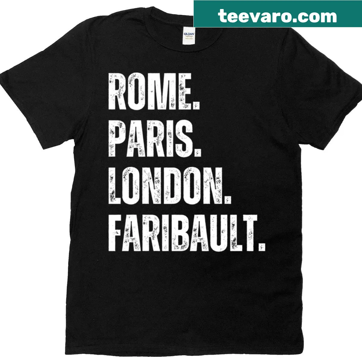 Travel-themed T-shirt featuring Rome, Paris, and London — on a men's t-shirt