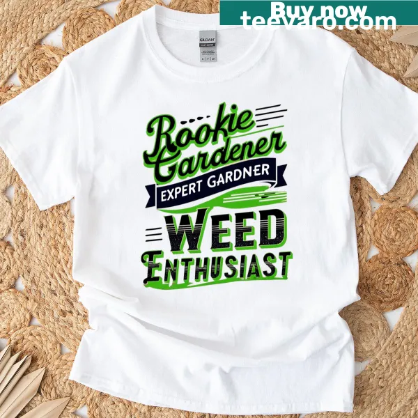 Playful 'Rookie Gardener' graphic T-shirt for gardening enthusiasts