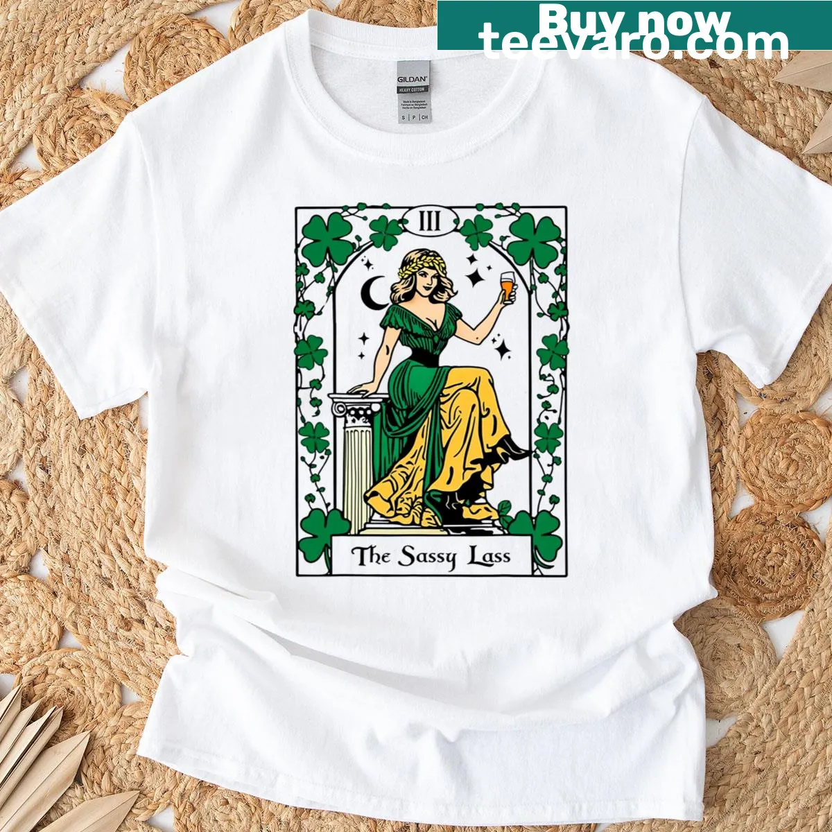 Sassy Irish lass tarot card illustration on a t-shirt — on a men's t-shirt