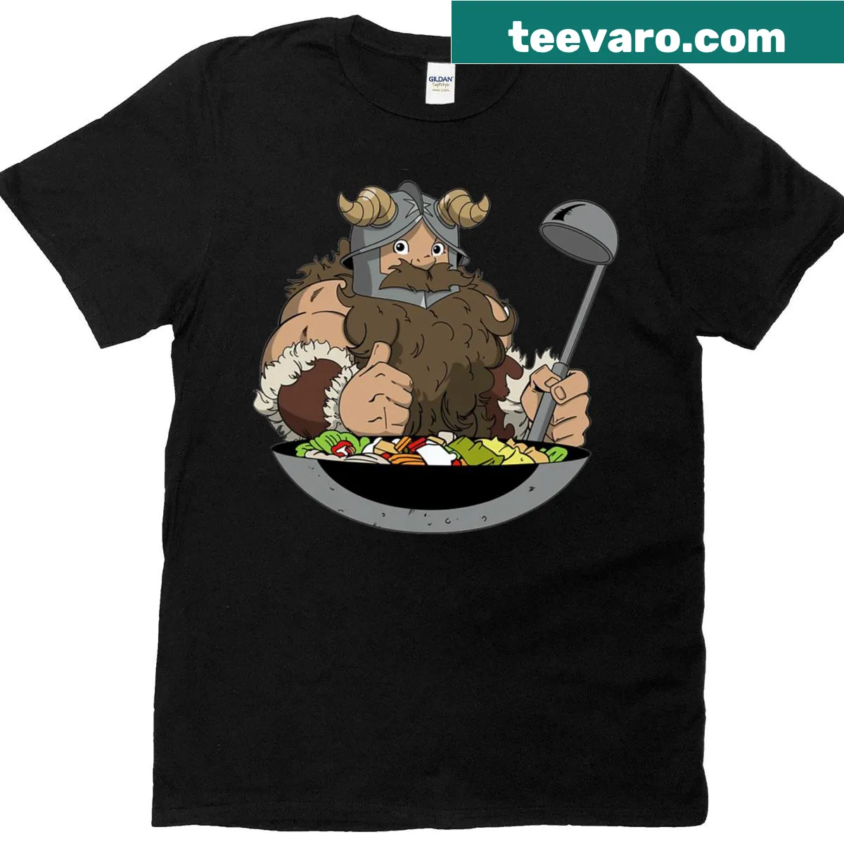 Humorous dungeon-themed T-shirt with food illustrations — on a men's t-shirt