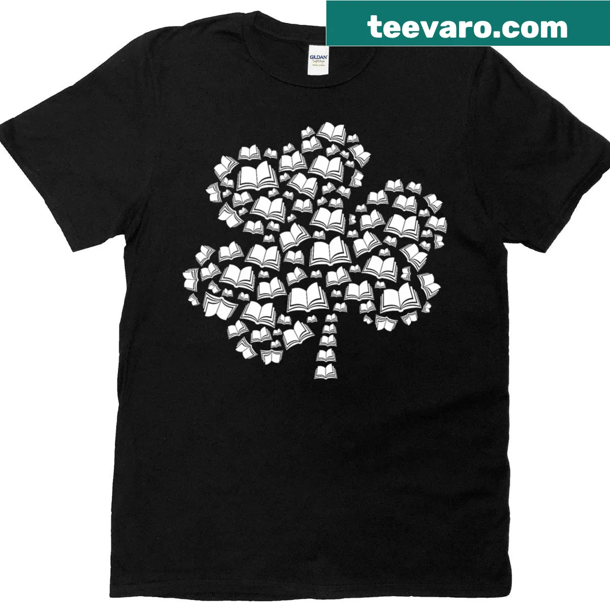 Cute St. Patrick's Day T-shirt with shamrock books design — on a men's t-shirt