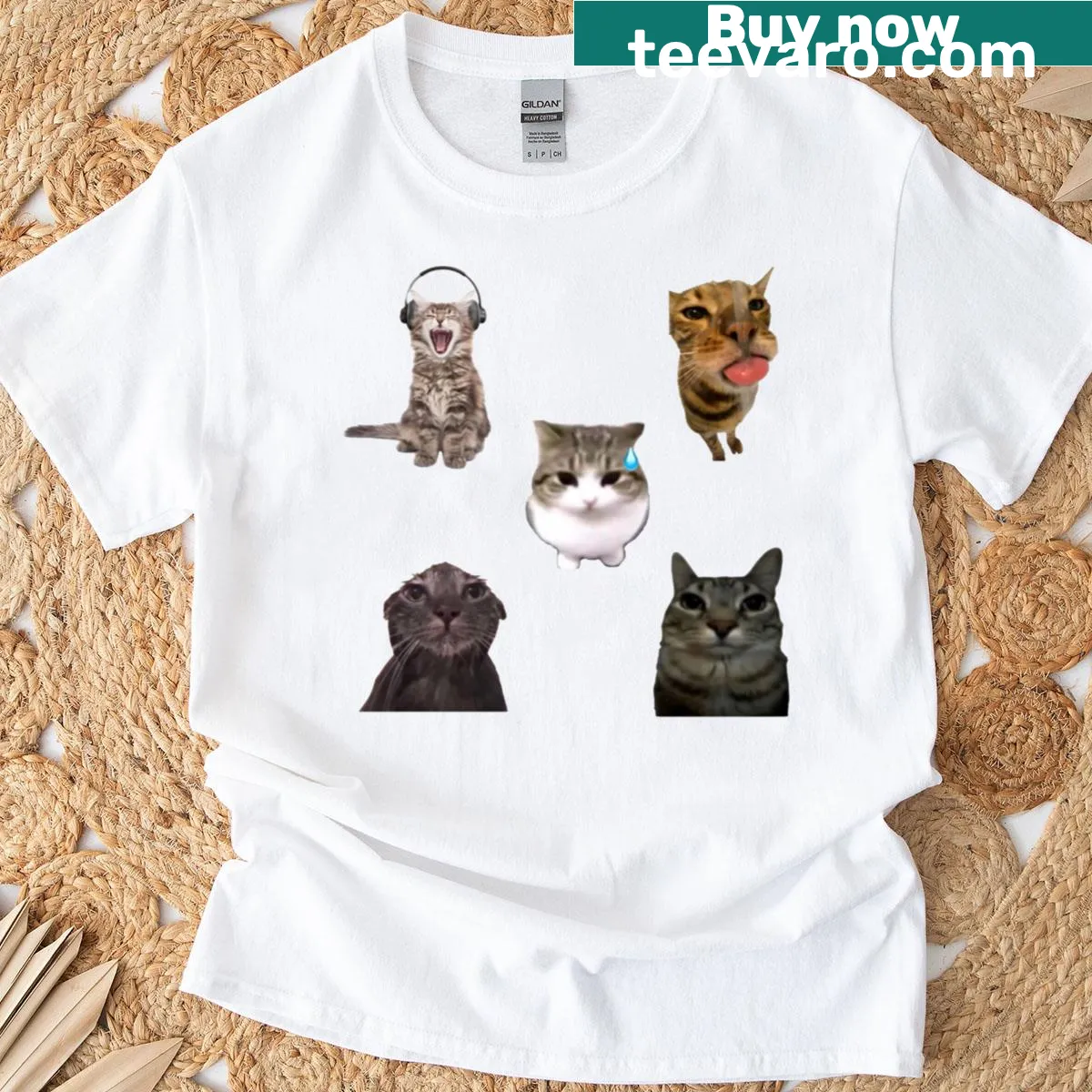 Illustration of three silly kitties on a playful t-shirt — on a men's t-shirt