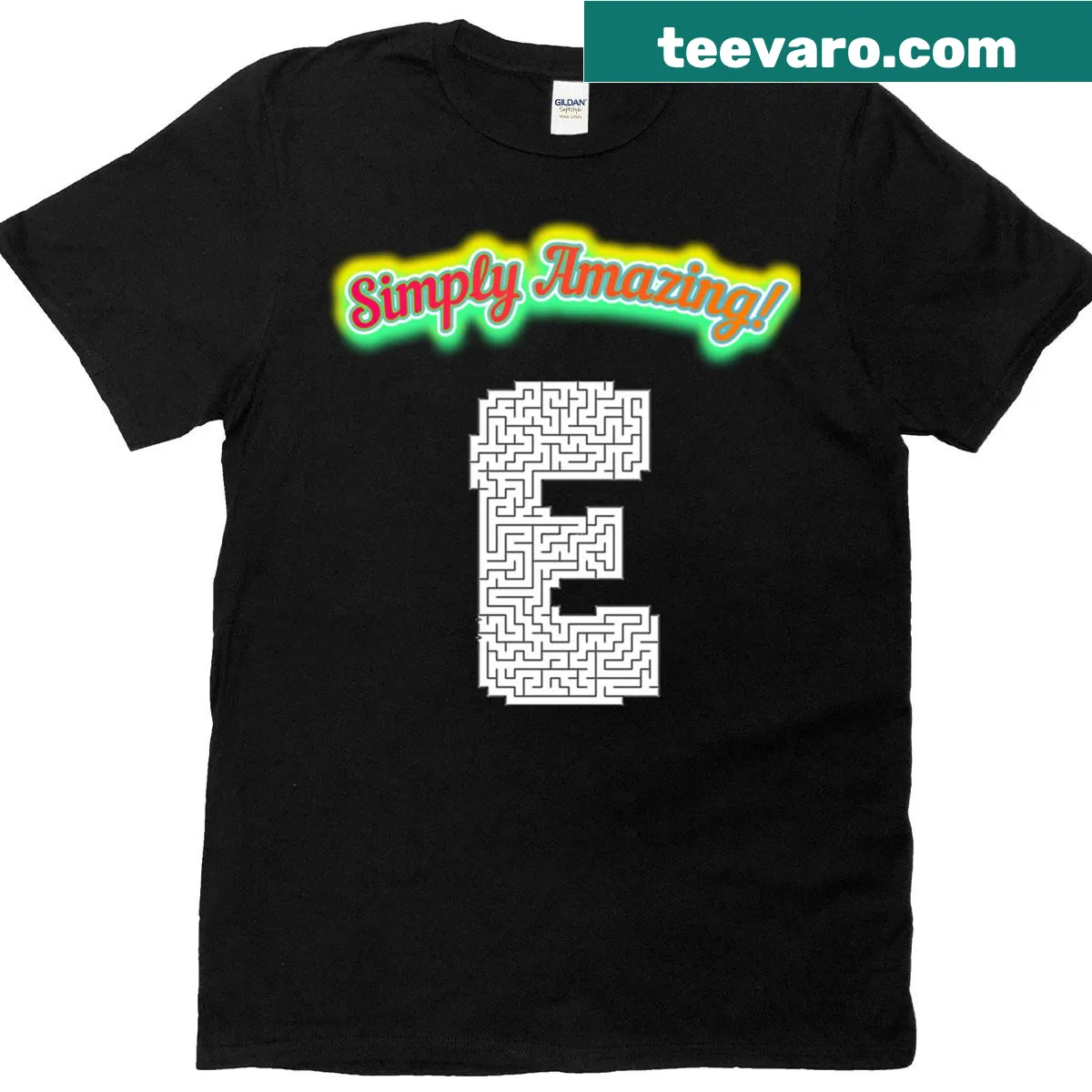 Monogram T-shirt featuring a whimsical 'E' maze design — on a men's t-shirt