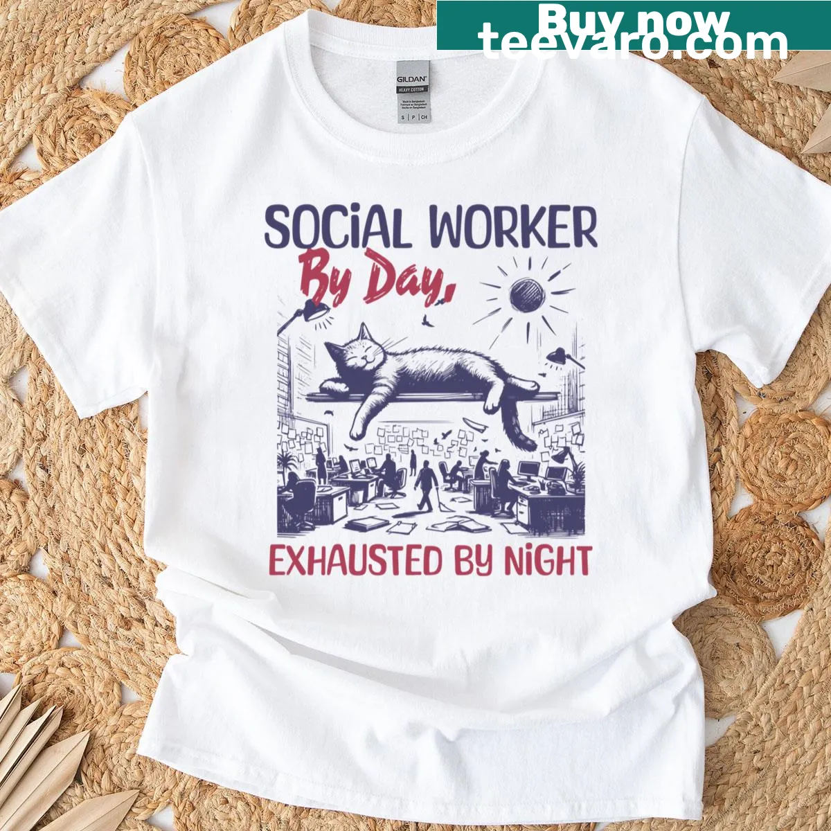 Social worker t-shirt reflecting day and night duties — on a men's t-shirt