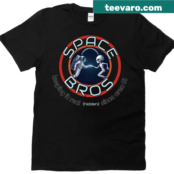 Astronaut and alien friendship graphic on T-shirt