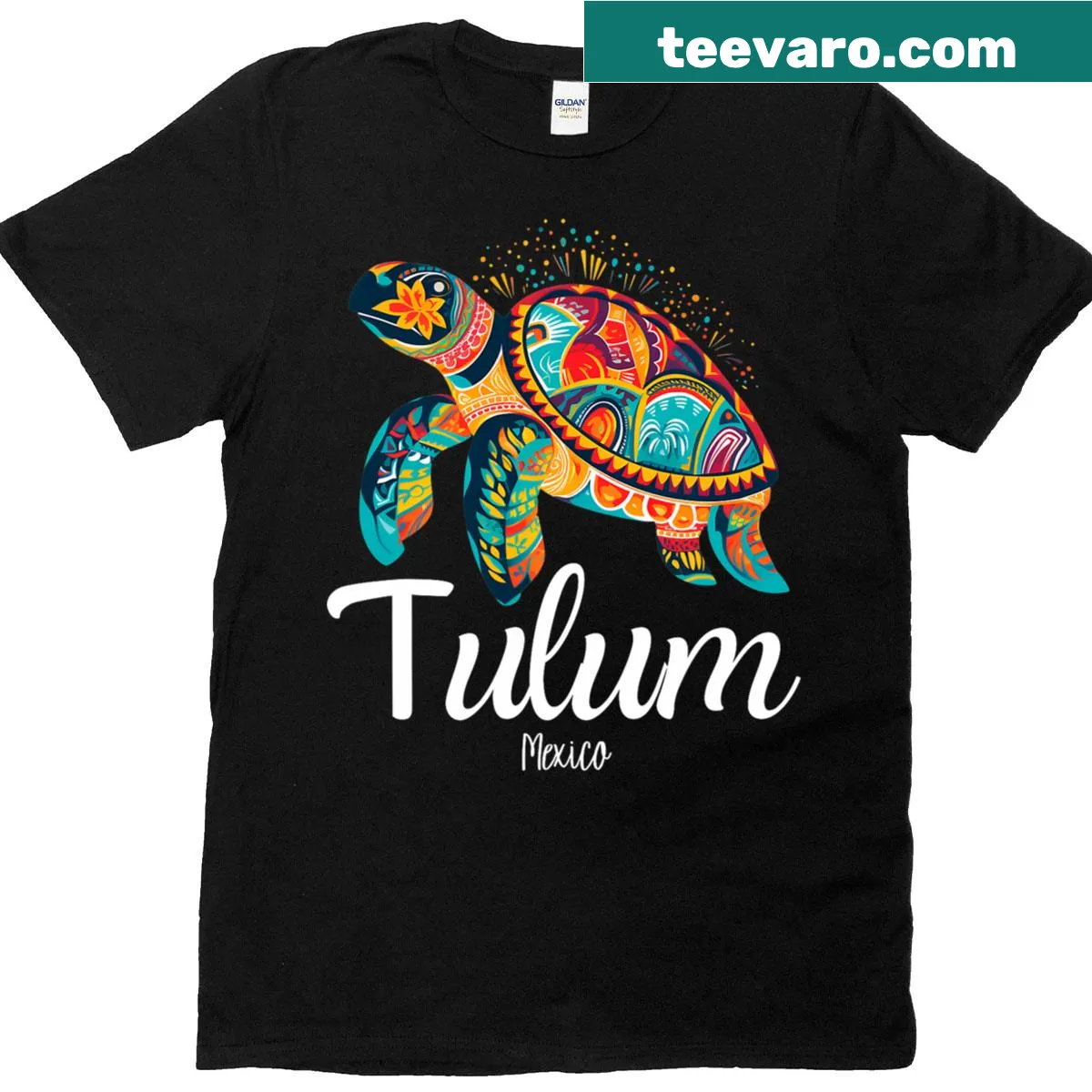 T-shirt featuring an illustration of Tulum, Mexico — on a men's t-shirt