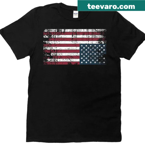 Distressed upside down American flag graphic on a T-shirt