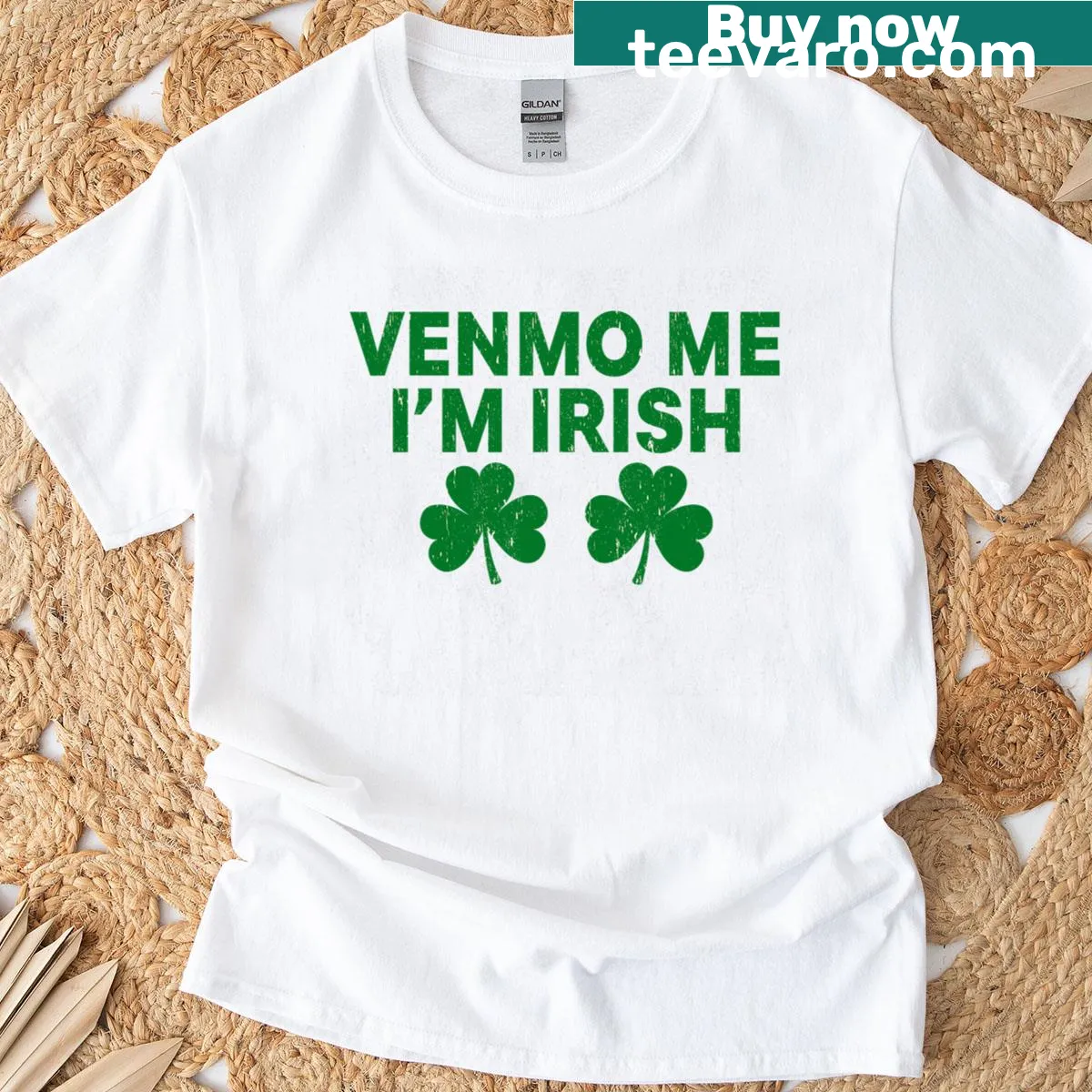 Humorous St. Patrick's Day t-shirt with 'Venmo Me I’m Irish' text. — on a men's t-shirt