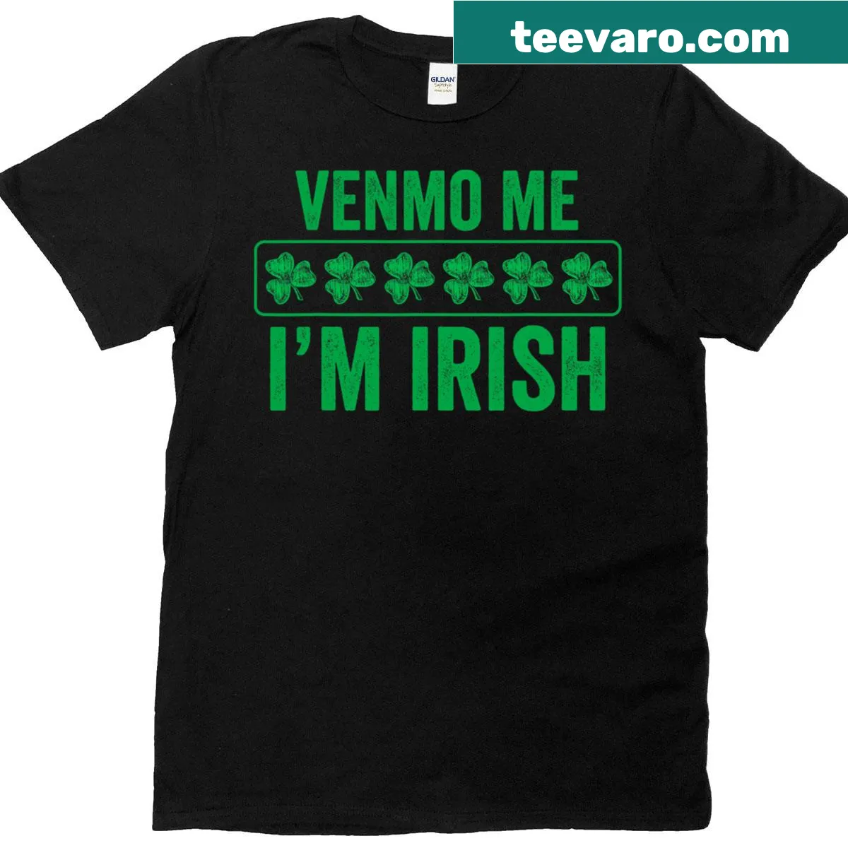 Vintage distressed T-shirt featuring 'Venmo Me I'm Irish' with shamrocks — on a men's t-shirt