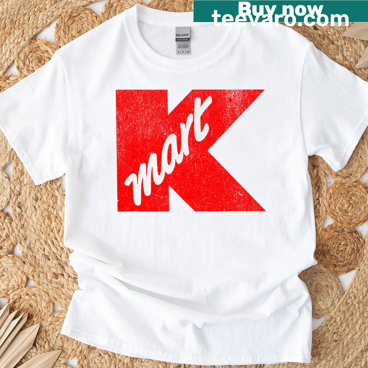Vintage Kmart logo graphic t-shirt celebrating the 90s — on a men's t-shirt