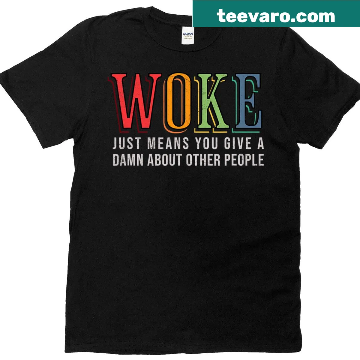 Typographic T-shirt with a message about caring for others and social awareness — on a men's t-shirt