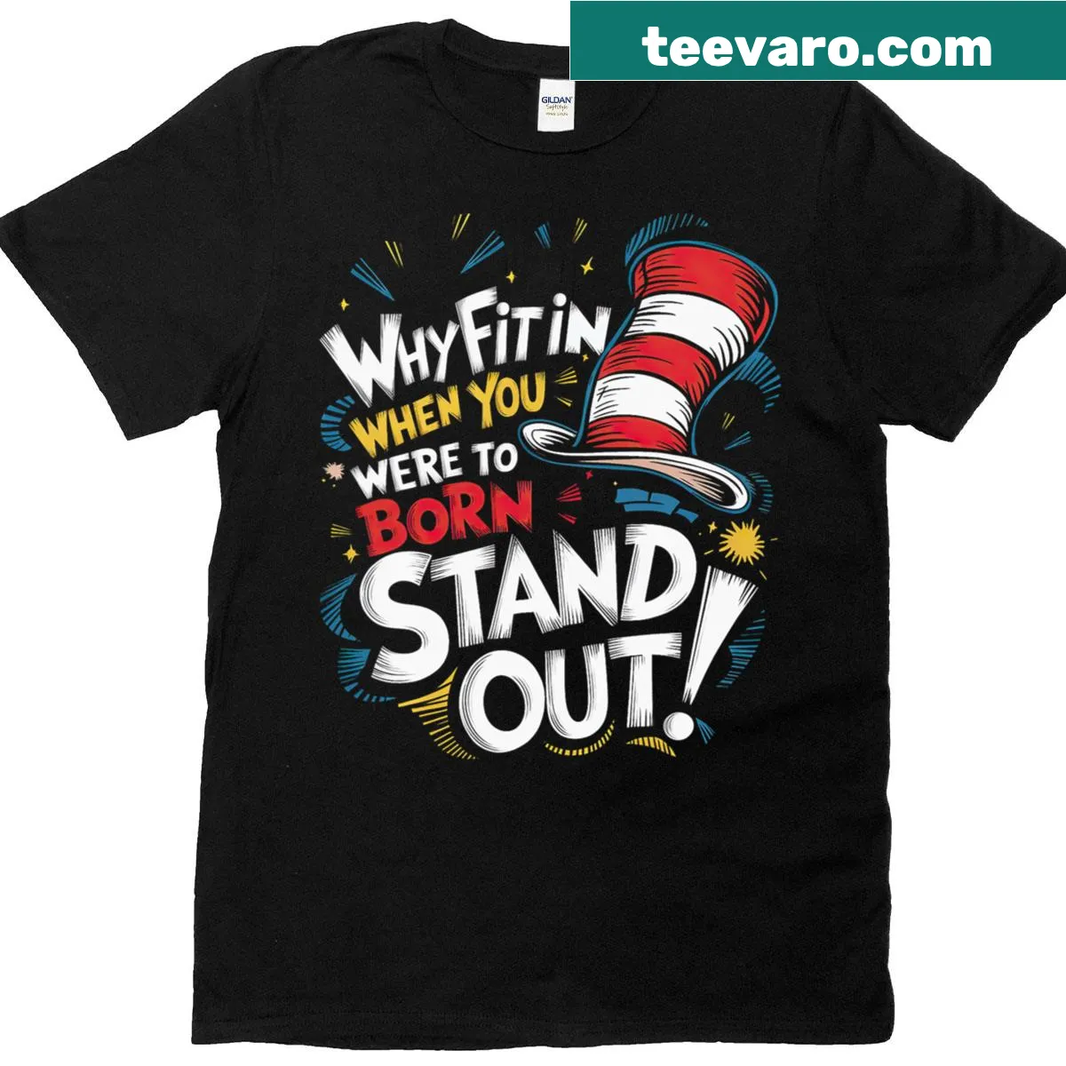 Illustration of Cat in the Hat with Autism Awareness text — on a men's t-shirt