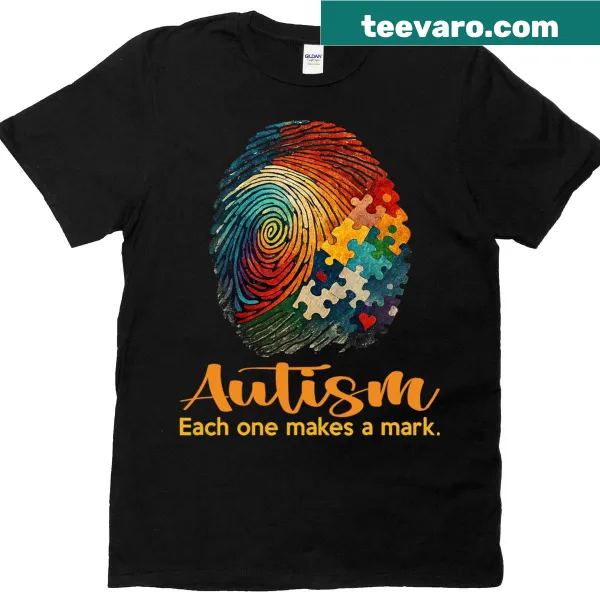 T-shirt promoting autism awareness with a fingerprint design and message