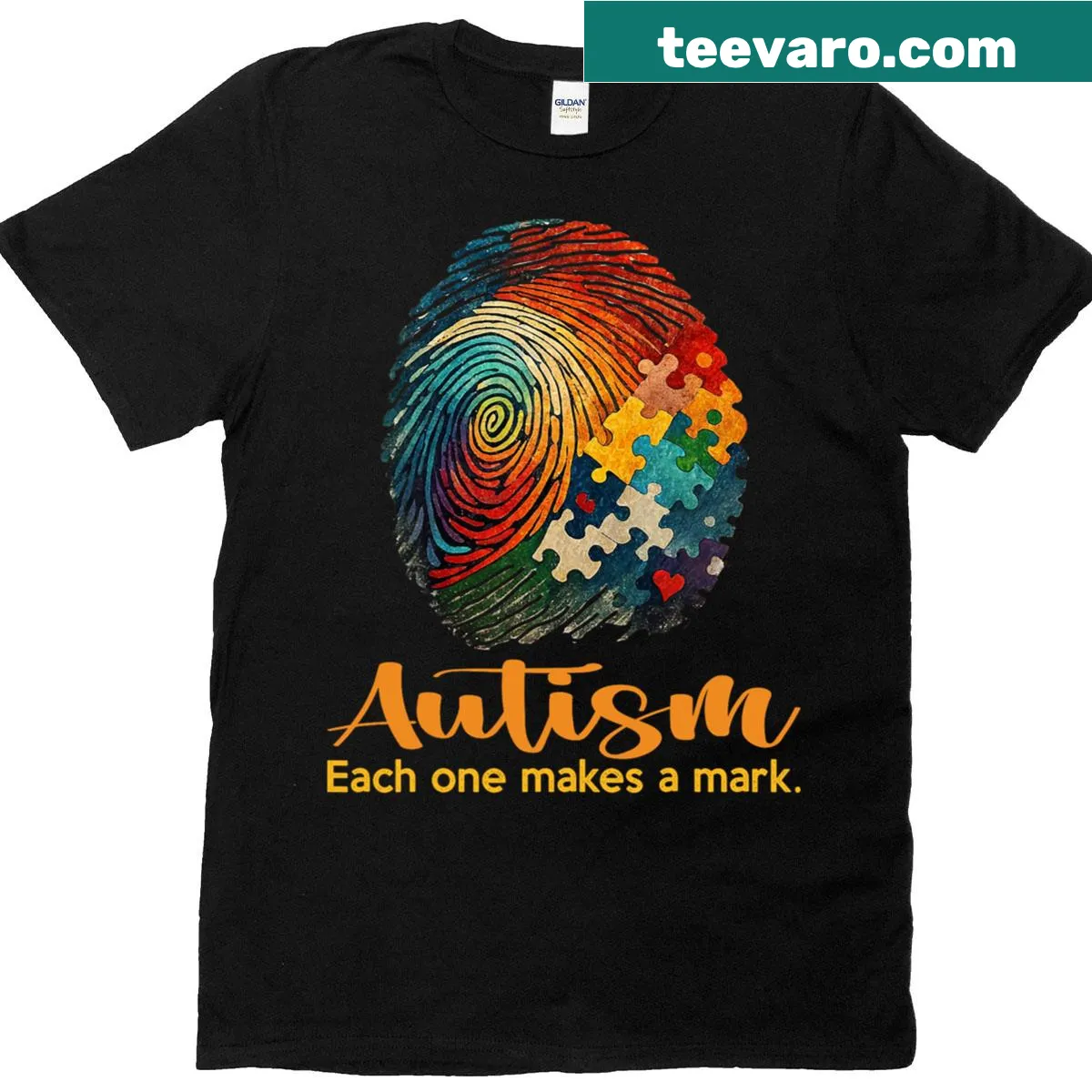 T-shirt promoting autism awareness with a fingerprint design and message — on a men's t-shirt