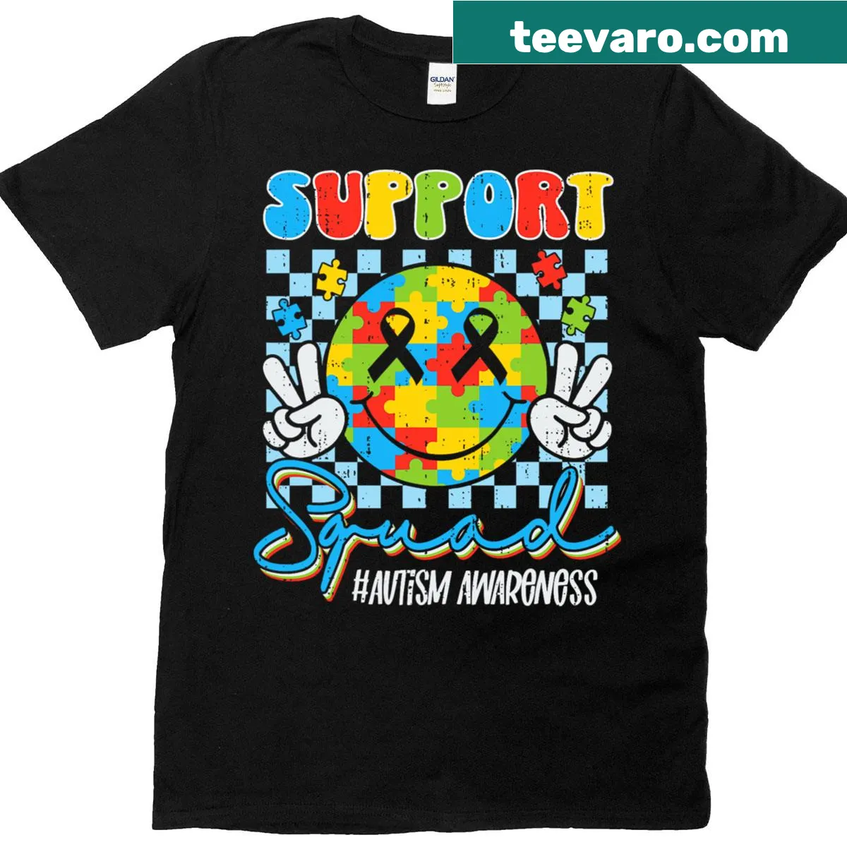 Cheerful autism awareness t-shirt with smiley face graphic for kids. — on a men's t-shirt