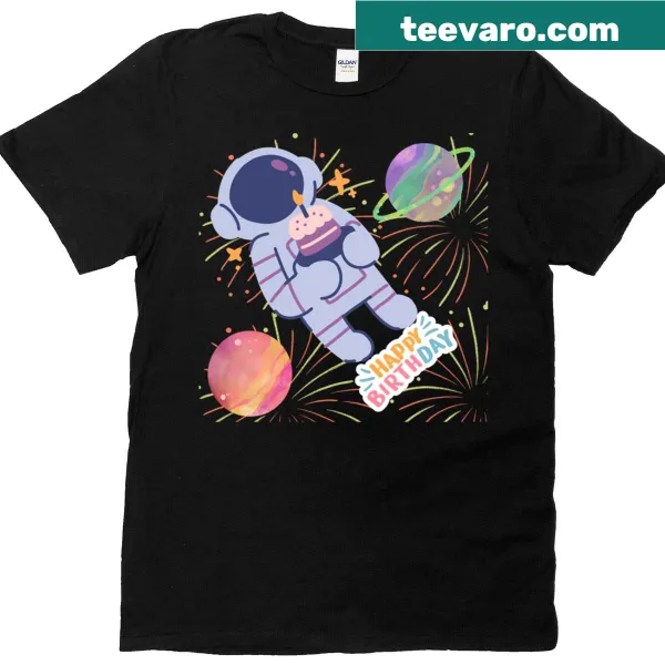 Playful space-themed birthday design on a T-shirt