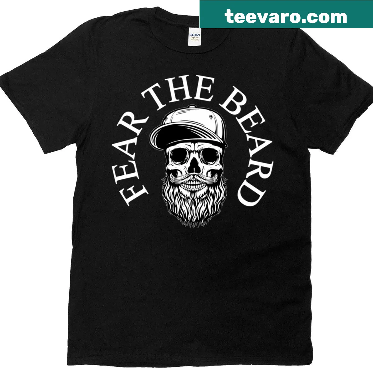 Graphic t-shirt featuring a skull logo and 'Fear The Beard' text. — on a men's t-shirt