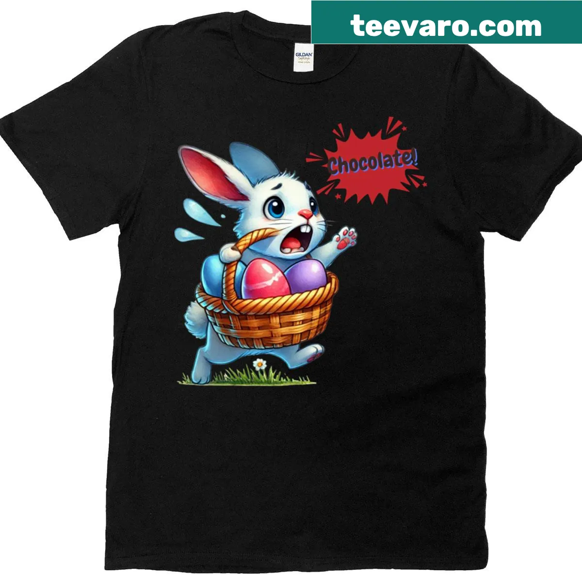 Playful T-shirt with a running bunny graphic — on a men's t-shirt