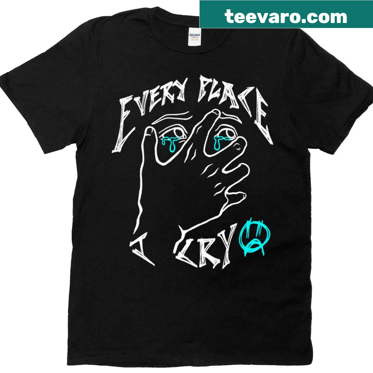 Minimalist typography t-shirt with 'Cry In Dark Mode' text. — on a men's t-shirt