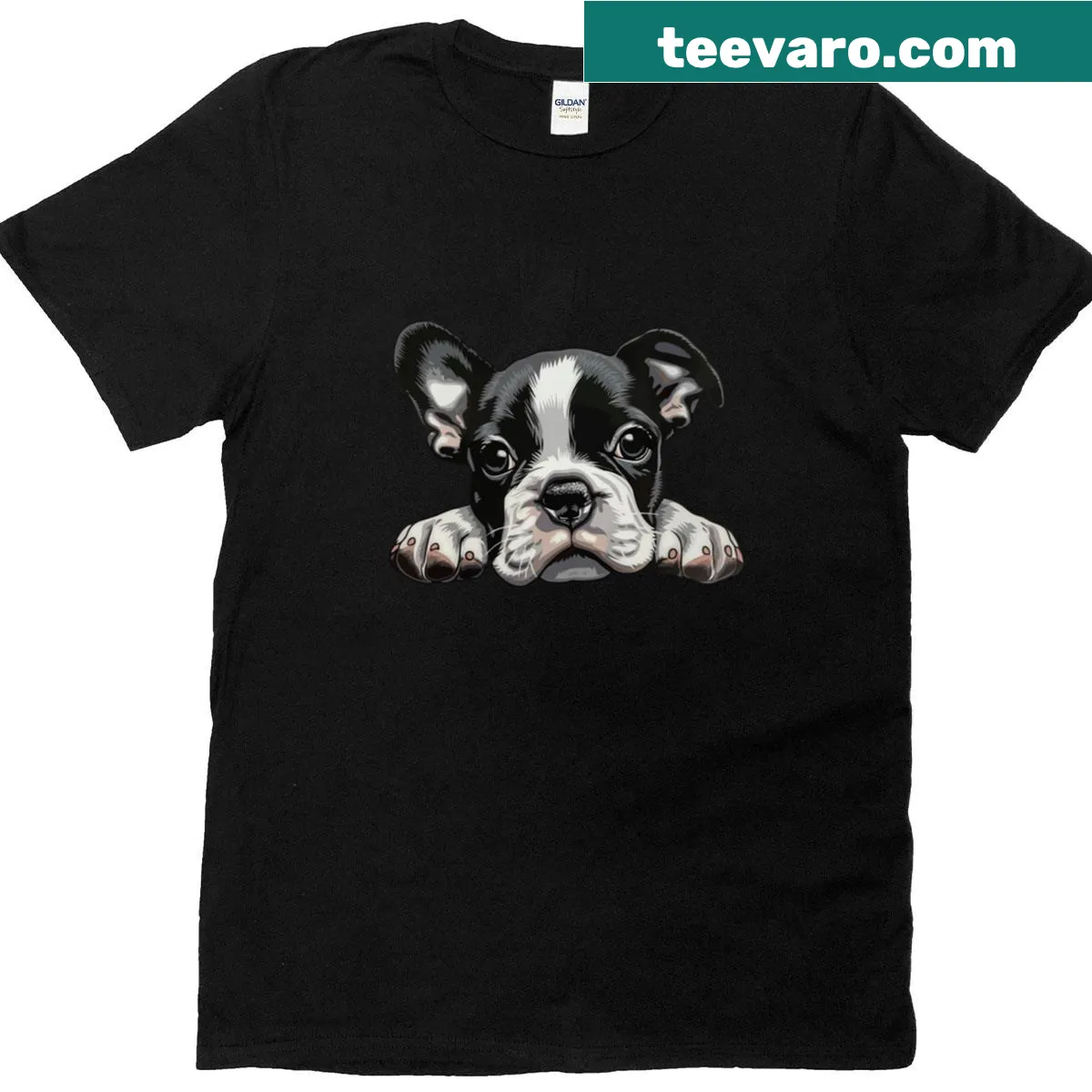 Cute illustration of a Boston Terrier puppy on a T-shirt — on a men's t-shirt