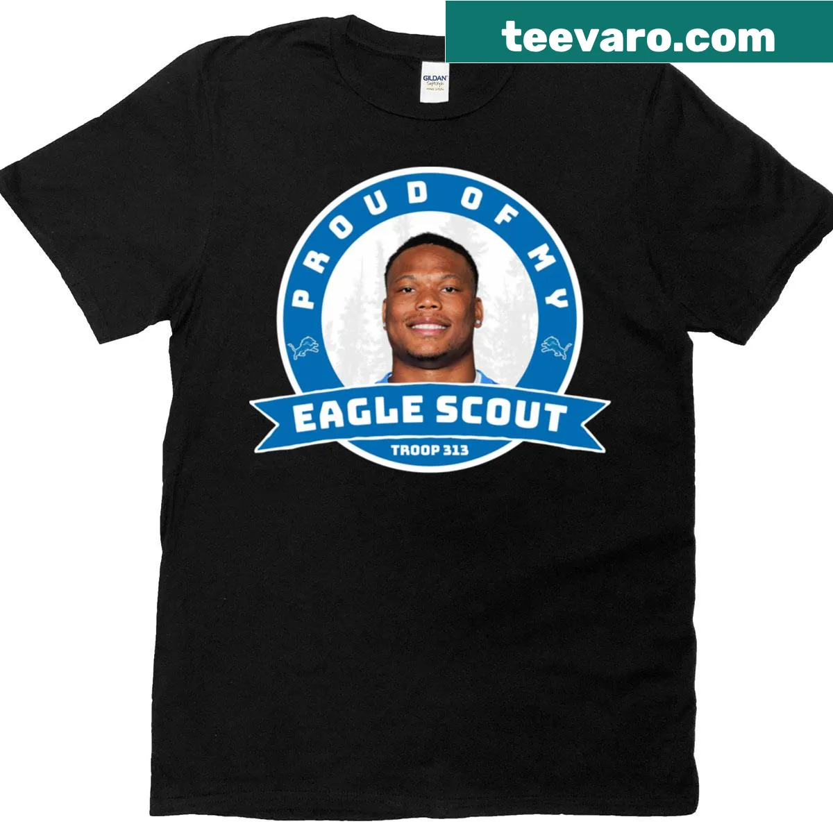 Eagle Scout t-shirt with a graphic eagle and name banner — on a men's t-shirt