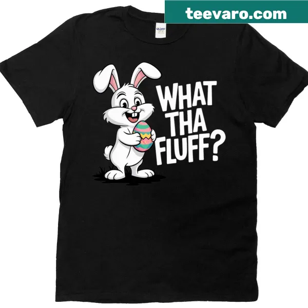 Cute t-shirt featuring a cartoon Easter bunny and fluffy designs