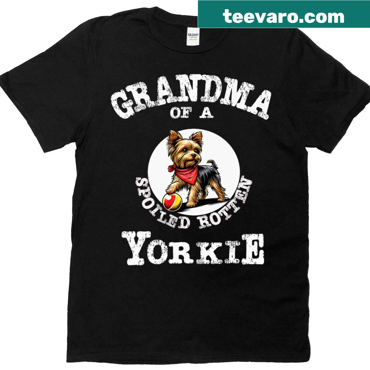 Cute t-shirt for grandmas featuring Yorkshire Terrier graphics — on a men's t-shirt