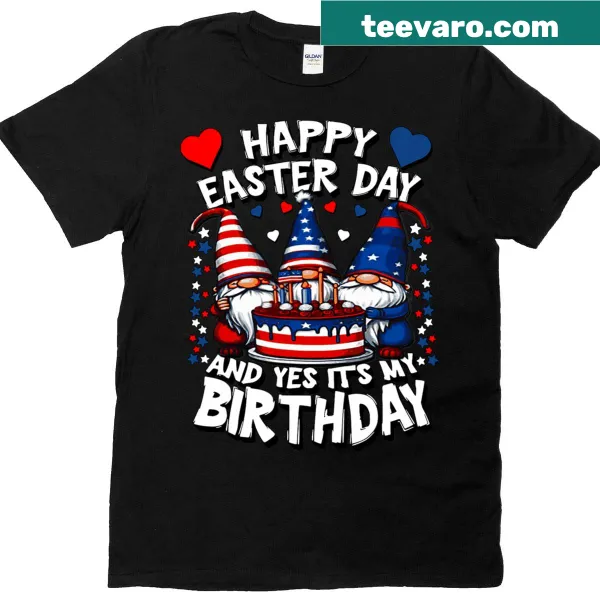 Cute T-shirt featuring gnomes celebrating Easter with flowers