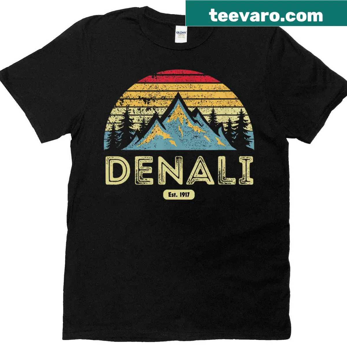 Vintage T-shirt featuring Denali National Park mountain design — on a men's t-shirt