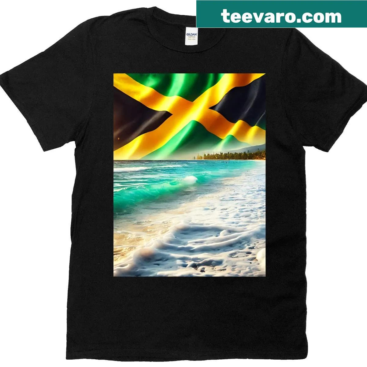 Jamaican flag-themed T-shirt for beach lovers — on a men's t-shirt