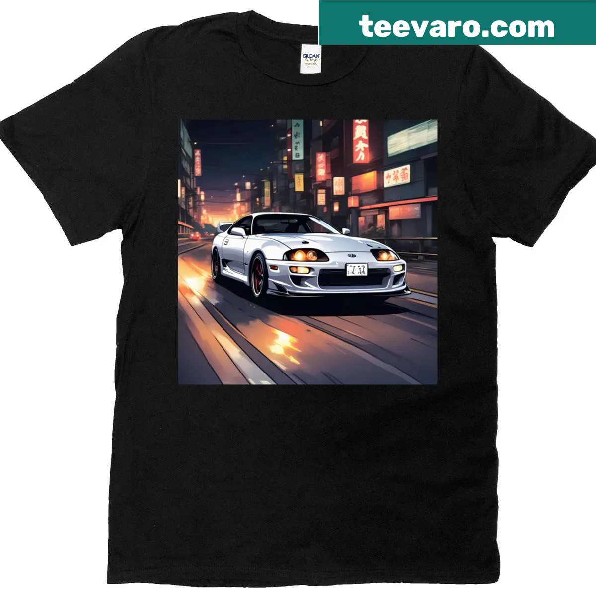 Sportive car racing design on a late-night highway T-shirt — on a men's t-shirt