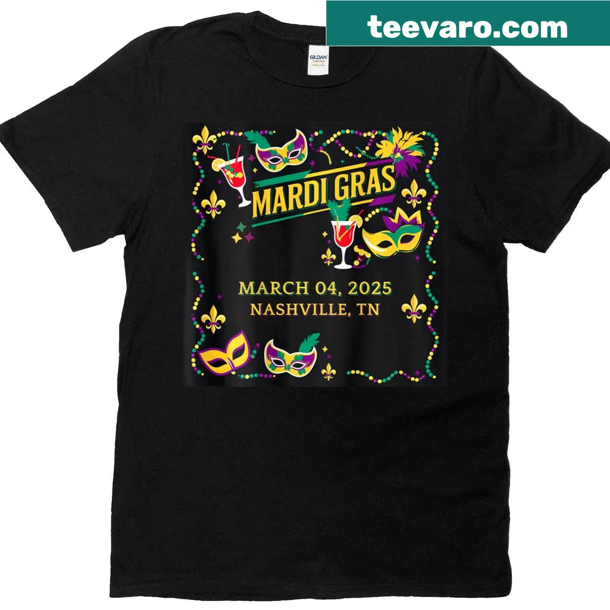 Mardi Gras celebration graphic t-shirt for 2025 — on a men's t-shirt