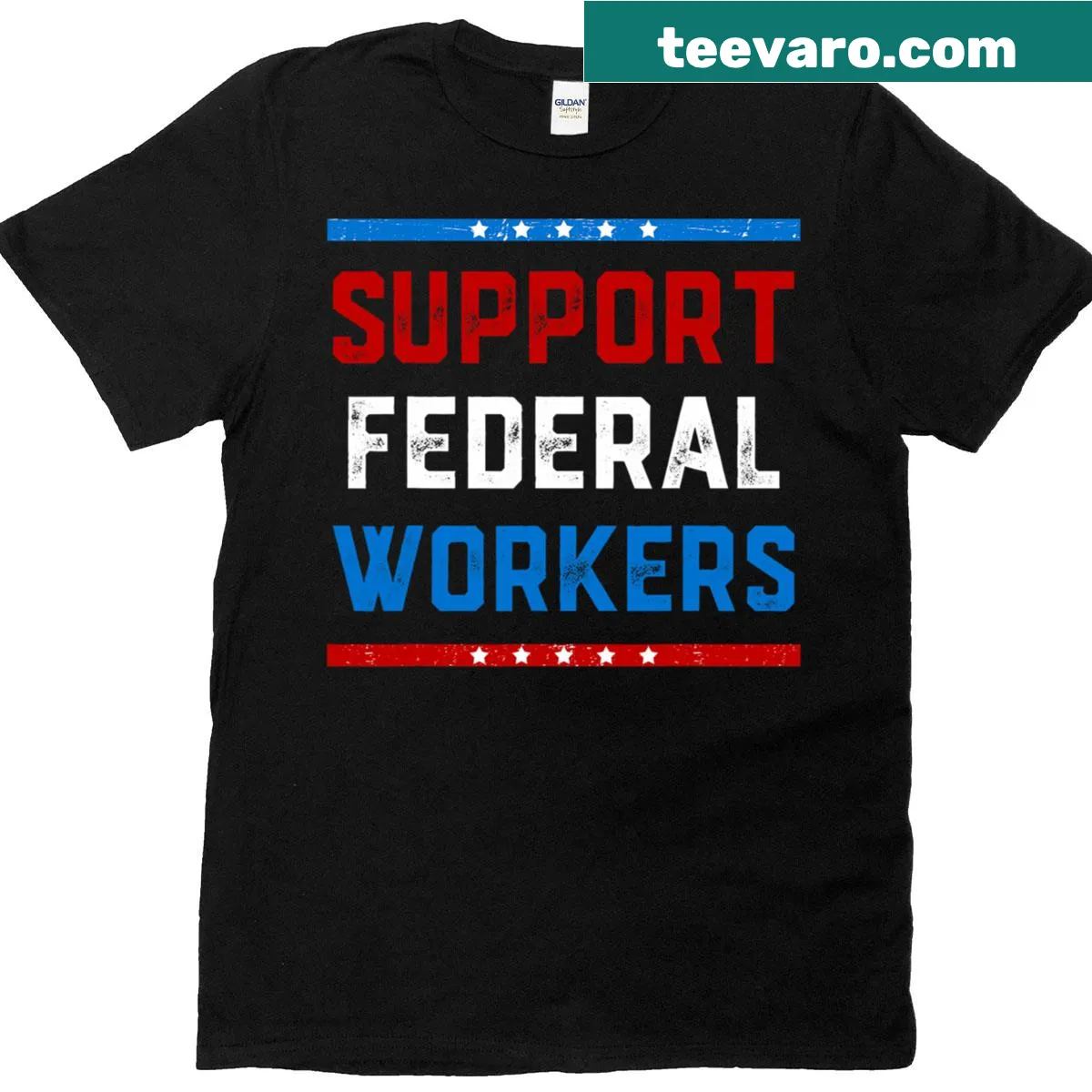 T-shirt with a bold message about protecting federal employees' jobs and benefits. — on a men's t-shirt
