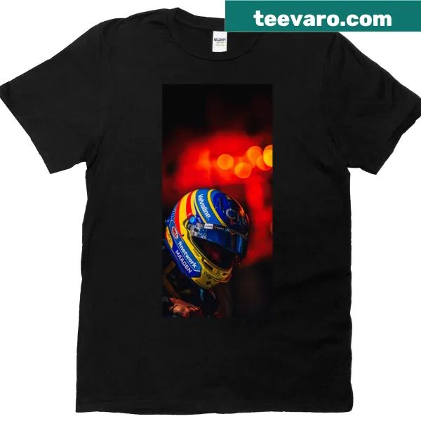 Illustration of racing legend Fernando Alonso in action on a T-shirt