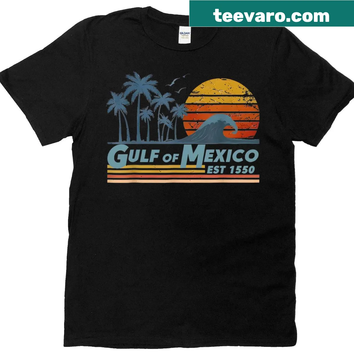 Vintage T-shirt celebrating Gulf Mexico's history and discoveries since 1550 — on a men's t-shirt