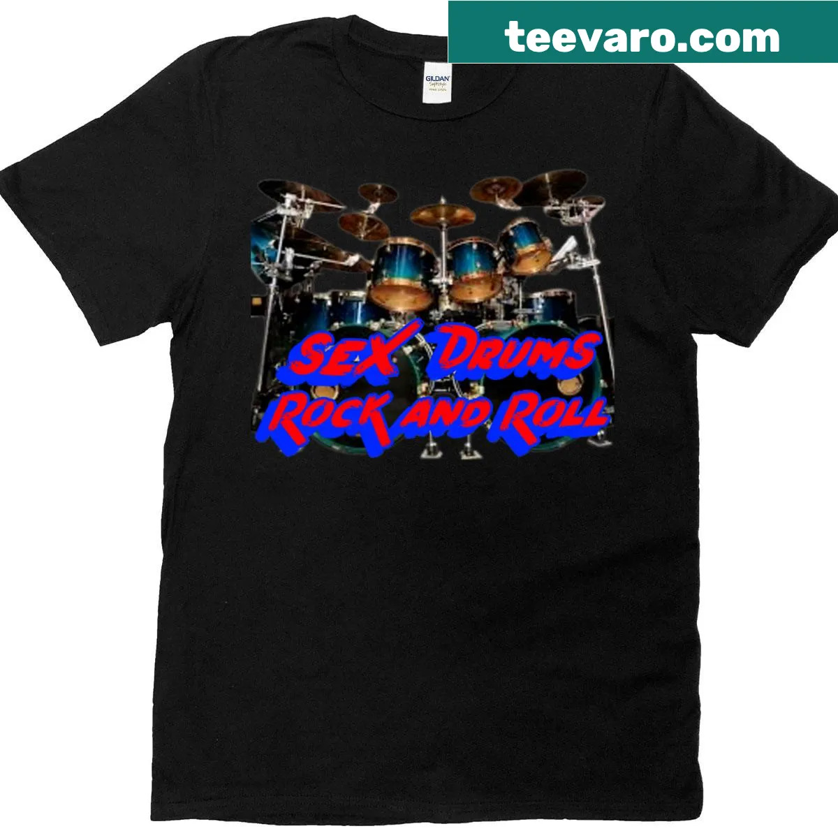 Illustrative drummer-themed T-shirt — on a men's t-shirt