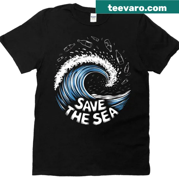 Illustrative t-shirt advocating for ocean conservation and pollution awareness