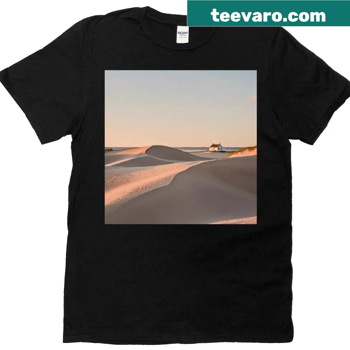 Illustrated T-shirt featuring a scenic oceanscape design — on a men's t-shirt