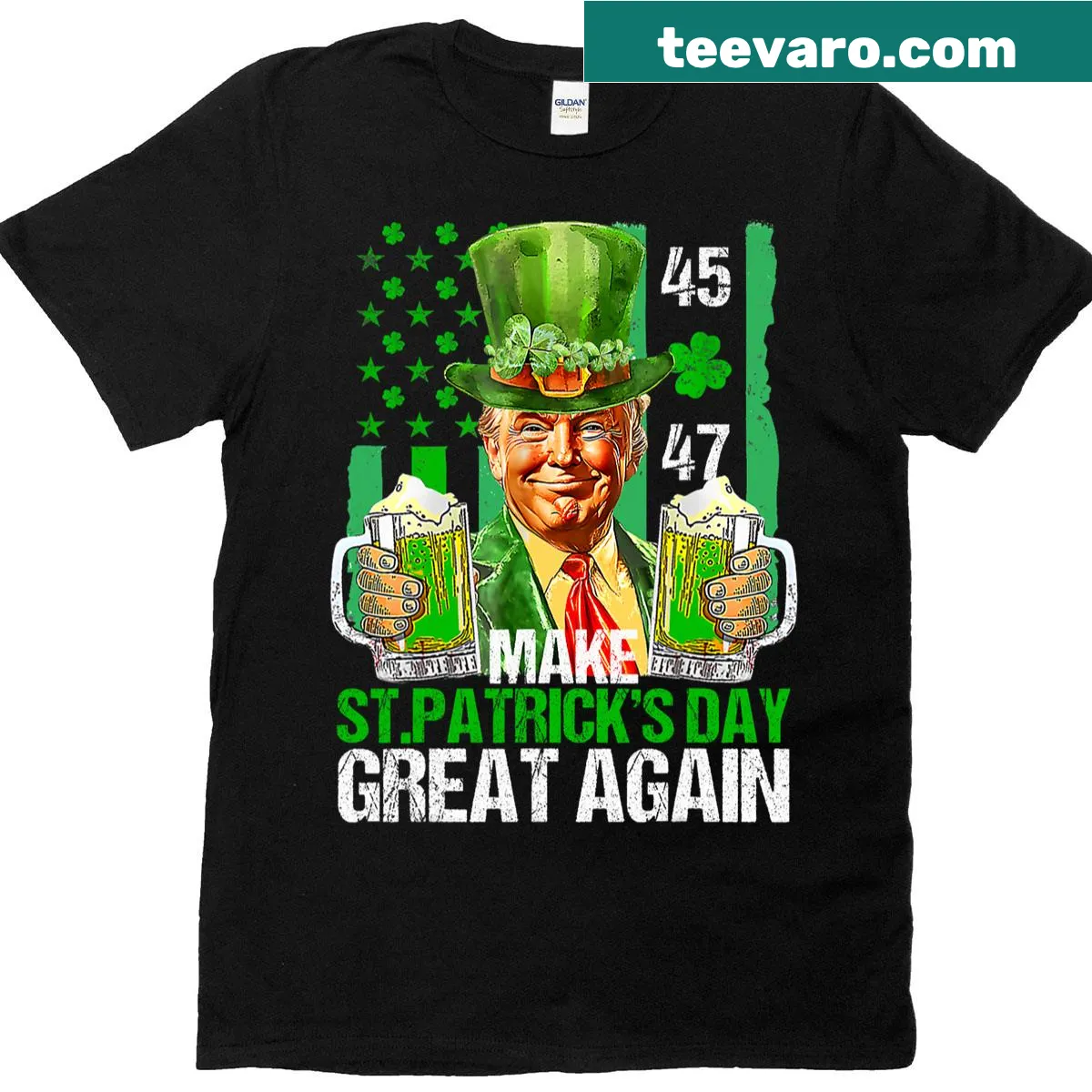 Shamrock design with Trump slogan on St. Patrick's Day t-shirt — on a men's t-shirt