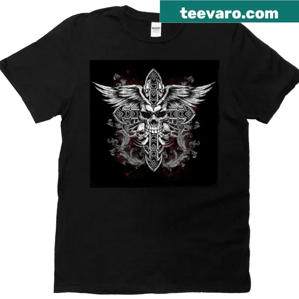 Edgy Y2K t-shirt featuring skull, crossbones, and wings graphic