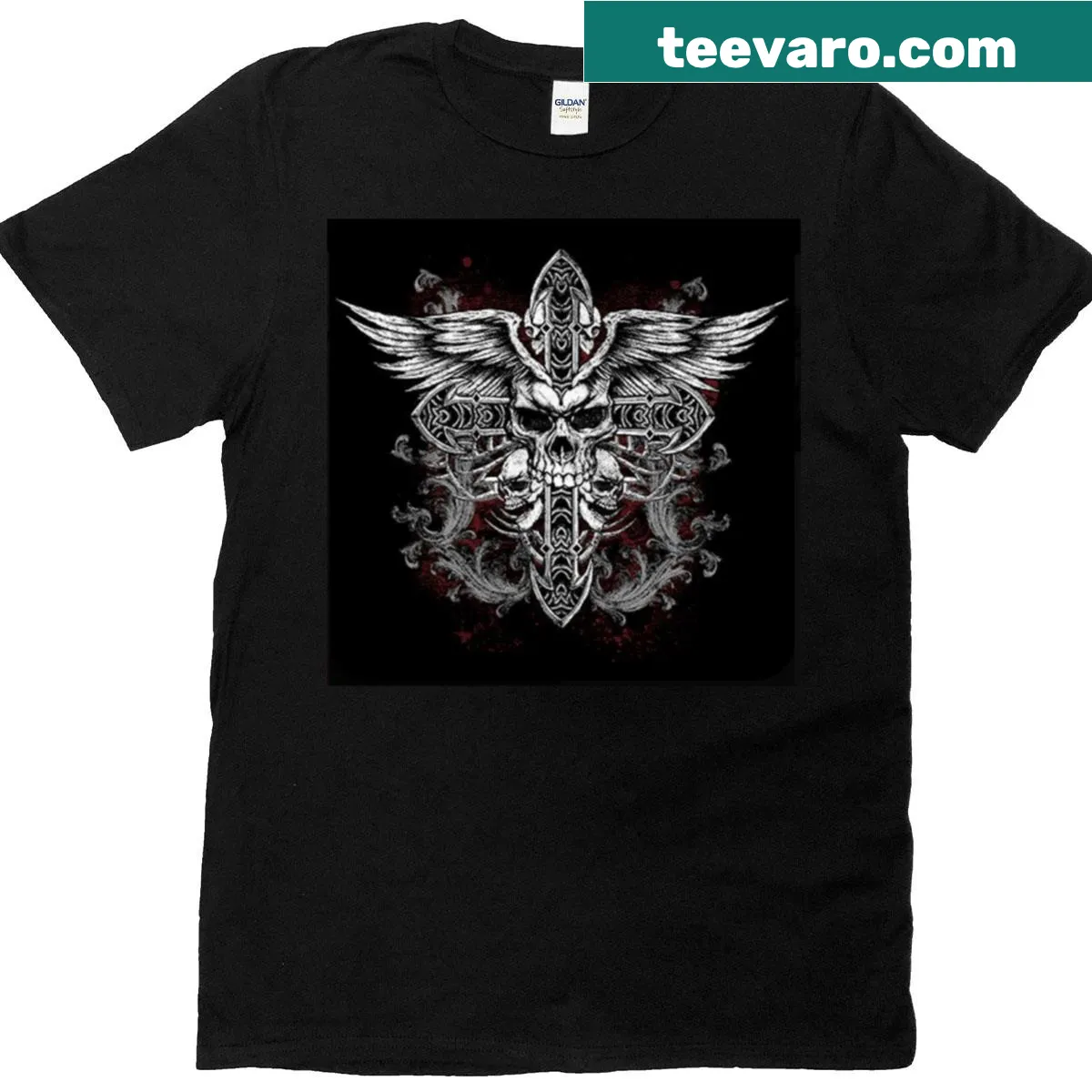 Edgy Y2K t-shirt featuring skull, crossbones, and wings graphic — on a men's t-shirt