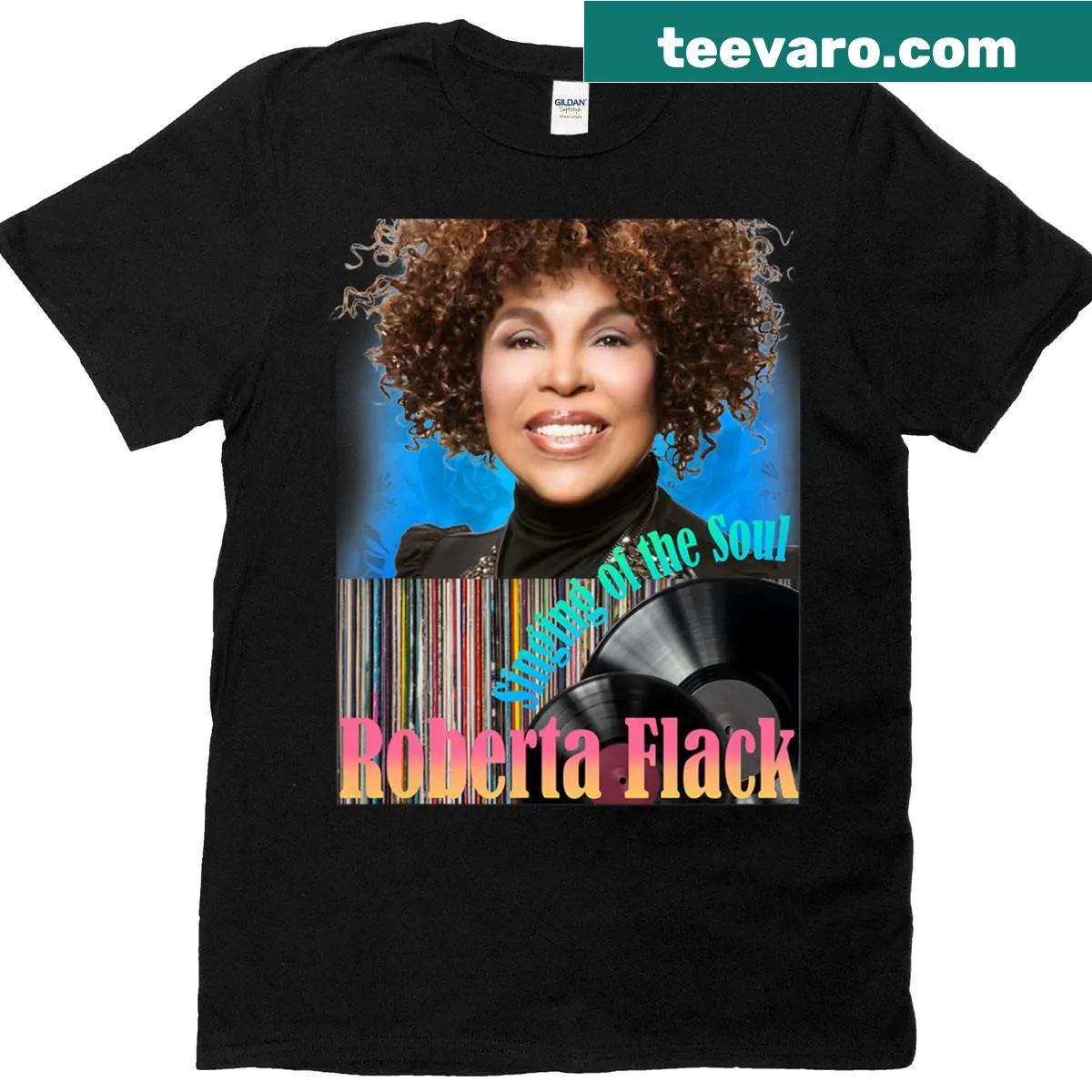 Vintage-style T-shirt honoring Roberta Flack with classic text — on a men's t-shirt